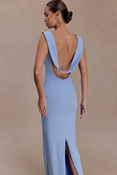 Galilea Crepe Draped Maxi Dress Cornflower Blue