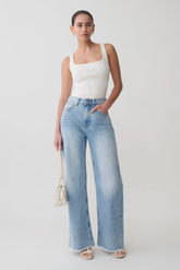 Sebastian Straight Leg Denim Jeans With Fray Hem Washed Light Blue