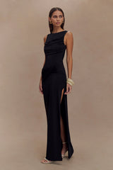 Henley Slinky Drape Maxi Dress Black