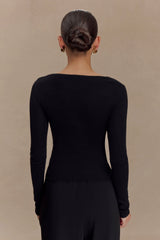 Culver Draped Twist Knit Top Black