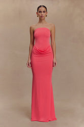 Madison Strapless Slinky Maxi Dress Coral
