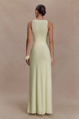 Perrie Slinky Ruched Maxi Dress Pastel Lime