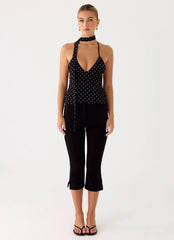 Quiero Backless Top Black Polkadot