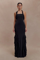 Etta Ruffle Slinky Maxi Dress Black
