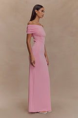 Imogen Off Shoulder Slinky Maxi Dress Candy Pink