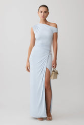 Alyn Off Shoulder Draped Maxi Dress Pale Blue