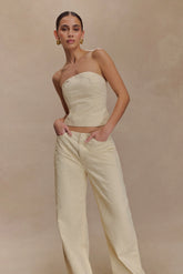 Ebony Embroidered Denim Jeans Cream