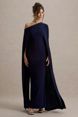Florentina Navy One Shoulder Cape Maxi Dress