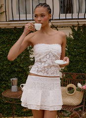 Moroder Low Rise Lace Mini Skirt Cream