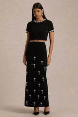 Aven Black Hand Embellished Maxi Skirt