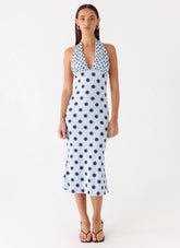 Awuku Midi Dress Blue Mocha Dot