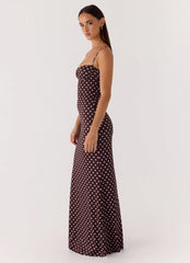 Vamonos Maxi Dress Chocolate Blue Dot