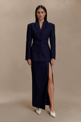 Cassie Column Maxi Skirt Navy Pinstripe