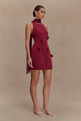 Skyler Suiting Embroidered Mini Dress Wine