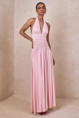 Bettina Pink Plunge Neck Maxi Dress With Gathered Detailing