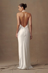 Esther Iridescent Satin Cowl Maxi Dress Ivory