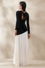 Jasira Black White Crew Neck Maxi Dress With Asymmetric Drop Waist