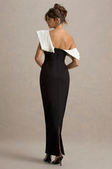 Angelina Black White Draped Shoulder Maxi Dress