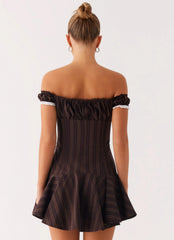 Jumana Off Shoulder Mini Dress Toffee Stripe