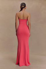 Madison Strapless Slinky Maxi Dress Coral