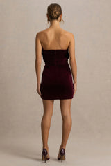 Polly Burgundy Velvet Ruffled Strapless Mini Dress