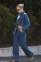 Georgette Mid Rise Paneled Denim Jeans Dark Blue