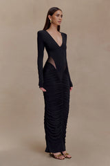 Louanne Slinky Long Sleeve Maxi Dress Black