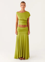 Liana Ruched Maxi Skirt Green