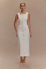 Reyna Denim Midi Dress White