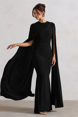 Magdelena Black Asymmetric Cape Maxi Dress