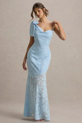 Chyna Light Blue Cowl Neck Maxi Dress With Bow Strap