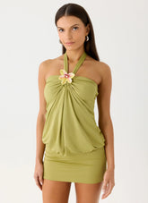 Marimae Halter Mini Dress Green Olive
