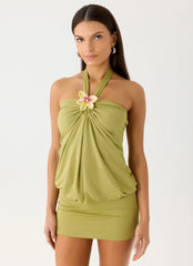 Marimae Halter Mini Dress Green Olive