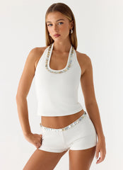 Rosmunda Beaded Mini Shorts White