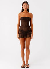 Kaiane Strapless Crochet Mini Dress Chocolate