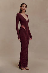 Louanne Slinky Long Sleeve Maxi Dress Burgundy