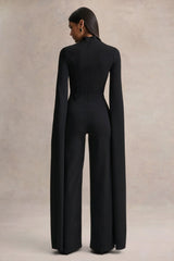 Elisabetta Black Square Neck Jumpsuit With Cape Sleeves