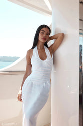 Daniela Ruched Halter Midi Dress White