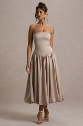 Keyton Champagne Satin Bandeau Midi Dress