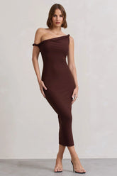 Salome Chocolate Brown Twisted Asymmetric Midi Dress