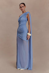 Asher Slinky One Shoulder Maxi Dress Cornflower Blue
