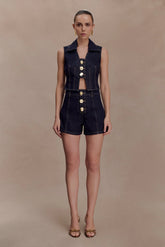 Demi High Waisted Denim Shorts Washed Indigo Blue