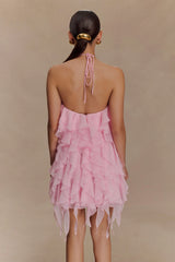 Marigold Ruffle Halter Mini Dress Powder Pink