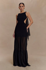 Haille Knit Chiffon Maxi Dress Black