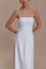 Sofie Pintuck Linen Maxi Dress White