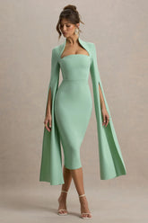 Linden Light Green Bodycon Cape Sleeve Midi Dress