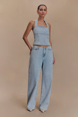 Dayna Denim Halter Top Light Blue