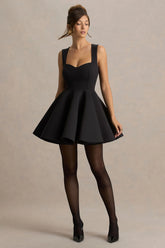 Malia Black Sweetheart Neck Skater Mini Dress