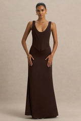 Morgan Brown Satin Corset Maxi Dress