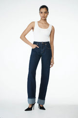 Kirralee Straight Leg Cuffed Jeans Indigo Blue